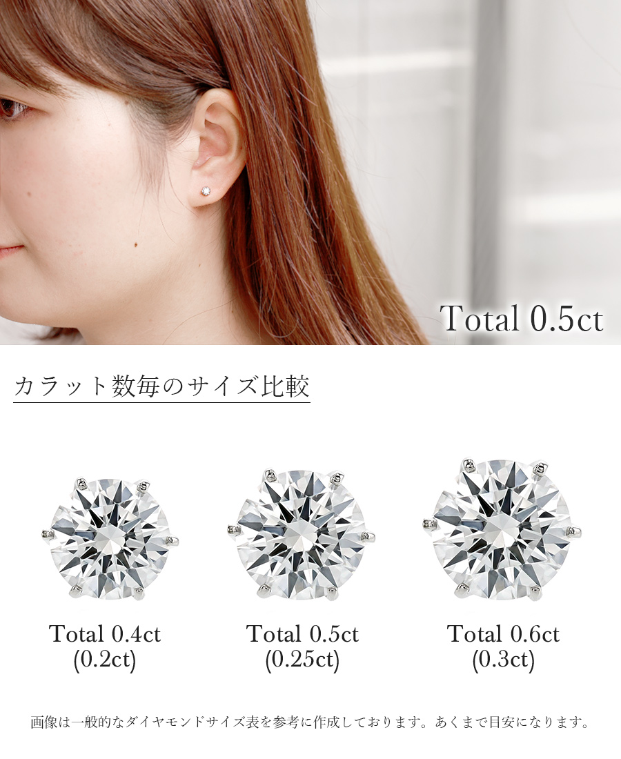 ダイヤモンド ピアス 0.5ct(Total) D VS2 3EX H&C プラチナ 中央宝石