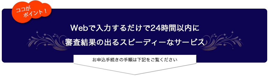 Webで入力するだけで24時間以内に審査結果の出るスピーディーなサービス