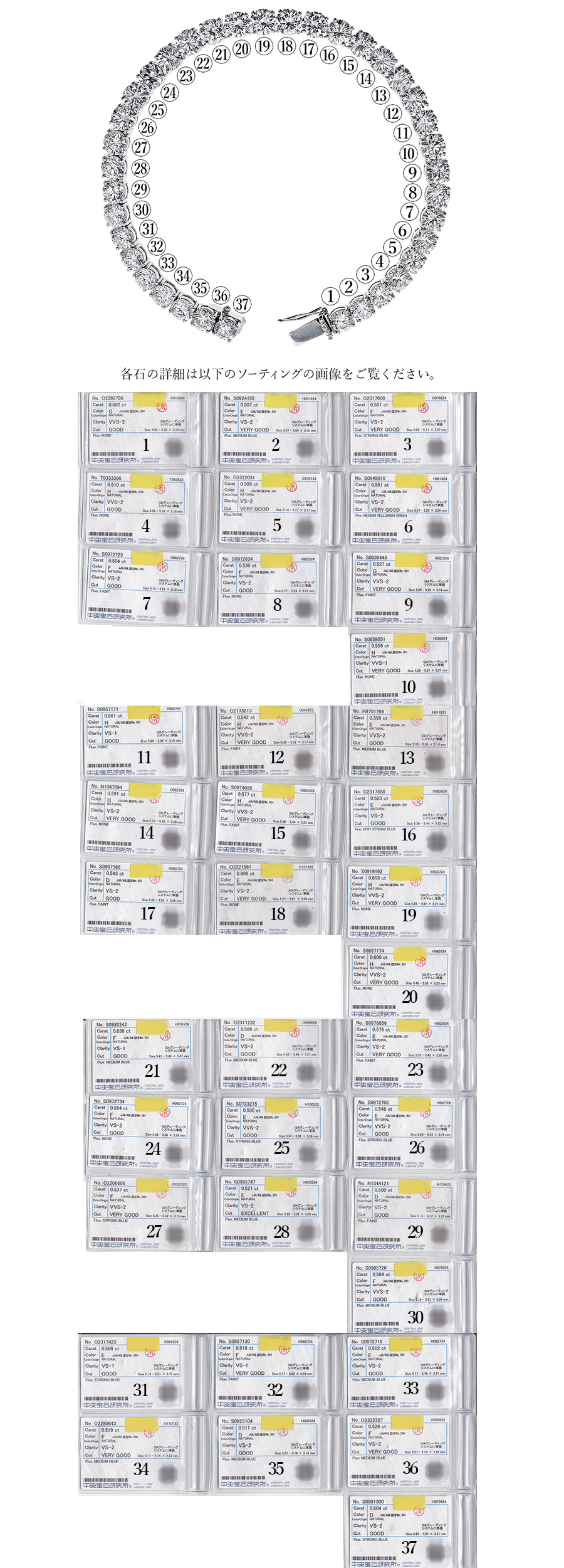 ダイヤモンド テニス ブレスレット 20ct(Total) D～H VVS1～VS2