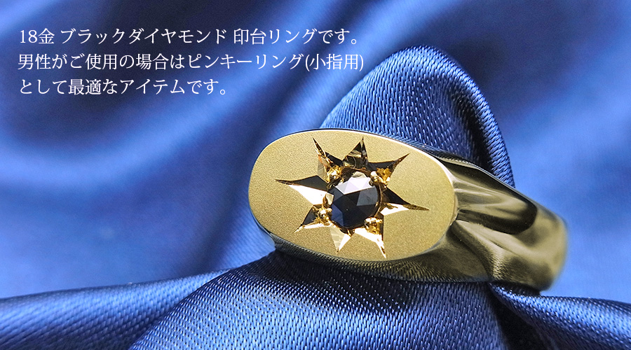 ブラックダイヤモンド 印台 メンズリング (横小判) シグネット