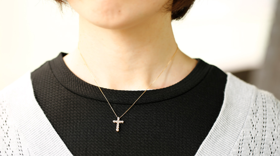 ダイヤモンド クロス ネックレス 0.5ct(Total)/10石 I～Jクラス