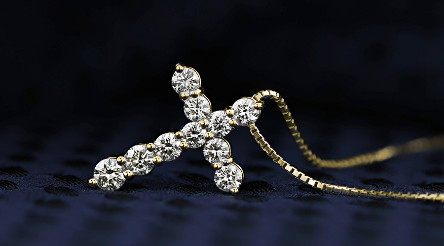 ドゥーズィエムクラス K14xダイヤモンド アンティークネックレス ダイヤモンド クロスネックレス 1.6ct(Total) VVS～VSクラス K