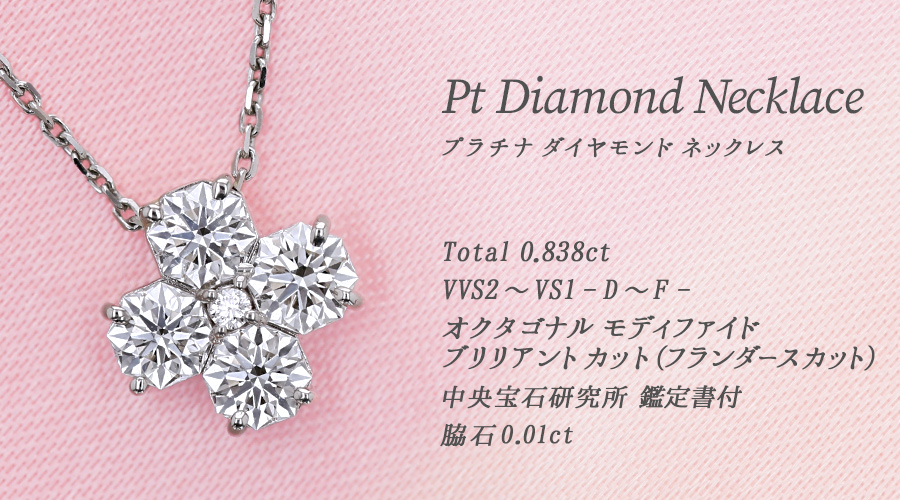 ダイヤモンド ネックレス 0.8ct(Total) D～F VVS2～VS1 オクタゴナル