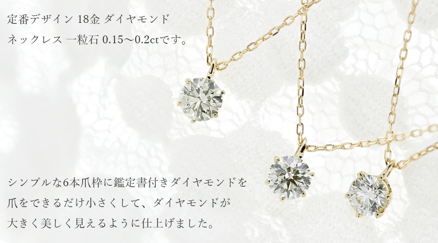 ダイヤモンド ネックレス 一粒 0.15~0.2ct L~VERY LIGHT YELLOW VS2