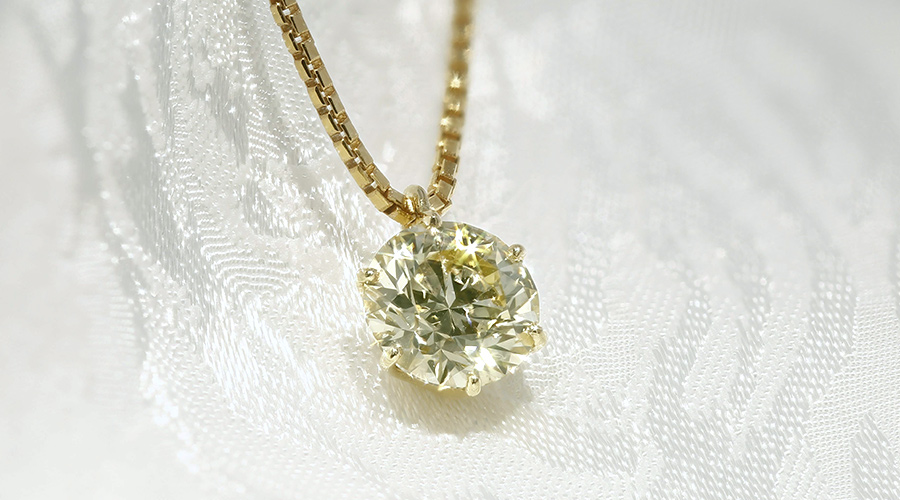 ダイヤモンド ネックレス 一粒 1ct SI1 LIGHT YELLOW EX H&C 18