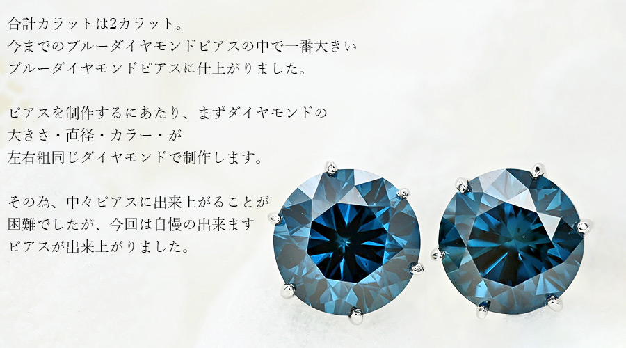 ブルーダイヤモンド ピアス 0.4ct(Total) FANCY DEEP GREEN BLUE