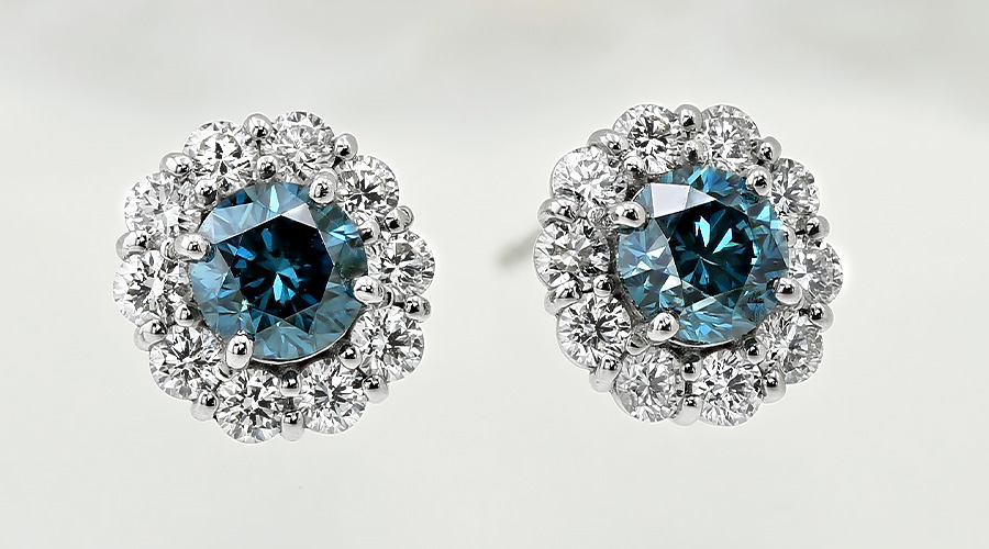 ブルーダイヤモンド ピアス 1.0ct(Total) VS1～VS2 FANCY DEEP GREEN