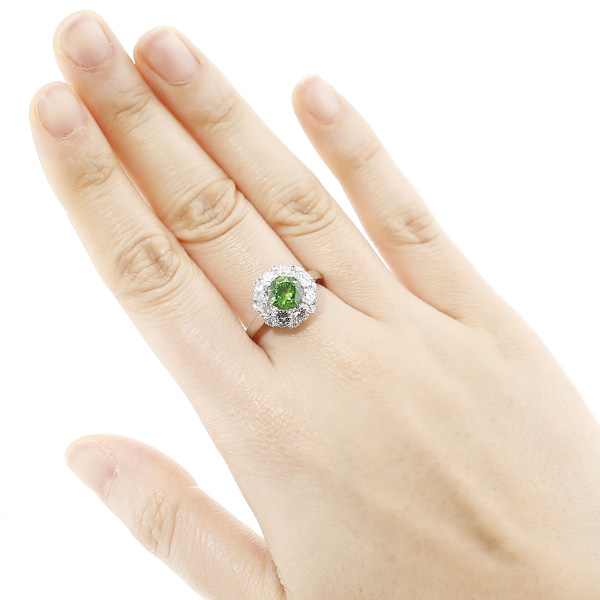 ネオングリーン　ロシア産デマントイドガーネット　リング　17号 デマントイドガーネット リング 1.654ct グリーンカラー ラウンド