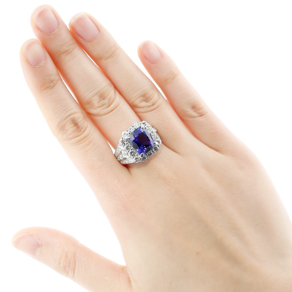 ましゅたん商品❗ダイヤモンド リング 人工タンザナイト 長方形 高炭素ダイヤモンド キラキラ ゴージャス