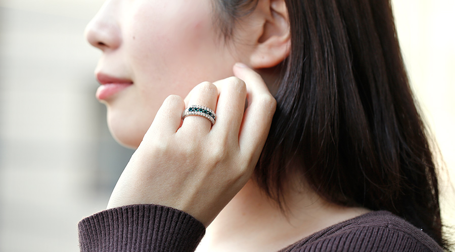 アレキサンドライト リング 0.58ct(Total) 7石 ダイヤ0.50ct
