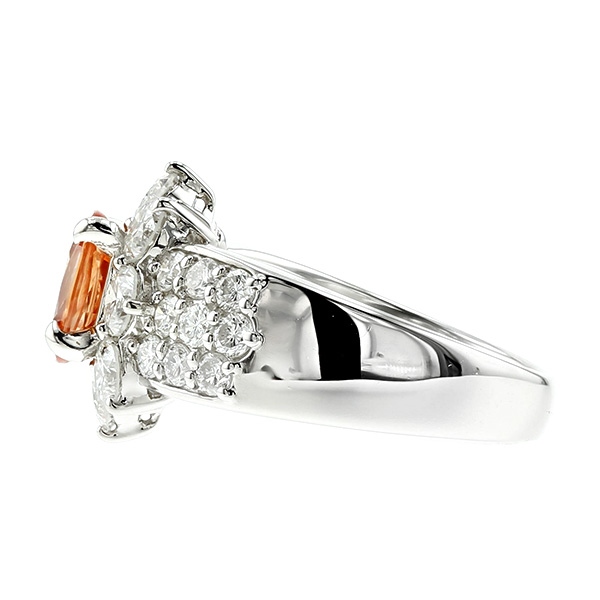 オレンジサファイア リング 1.37ct オーバル ミックスカット 脇