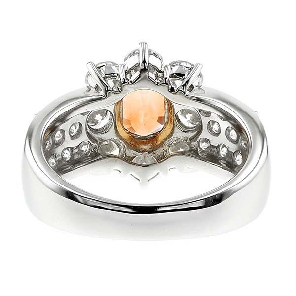 オレンジサファイア リング 1.37ct オーバル ミックスカット 脇