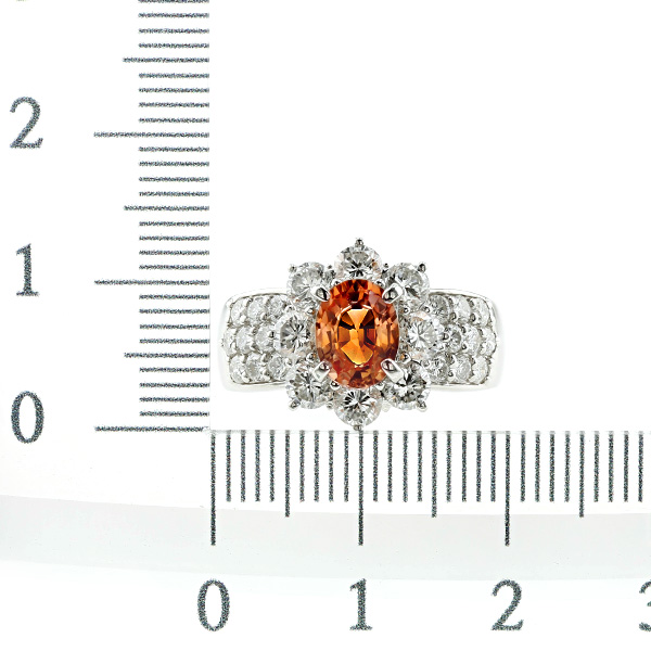 オレンジサファイア リング 1.37ct オーバル ミックスカット 脇