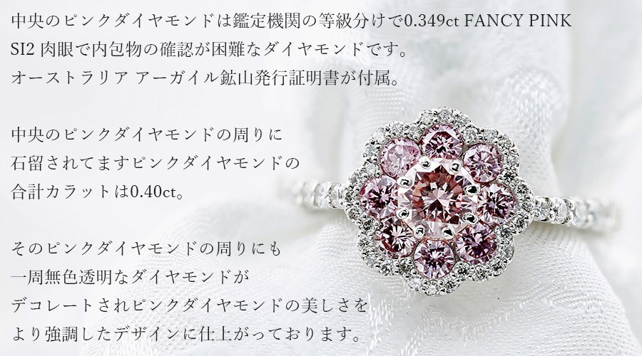 ピンクダイヤモンドネックレス　FOP/VS2　0.105ct　AGT鑑定書