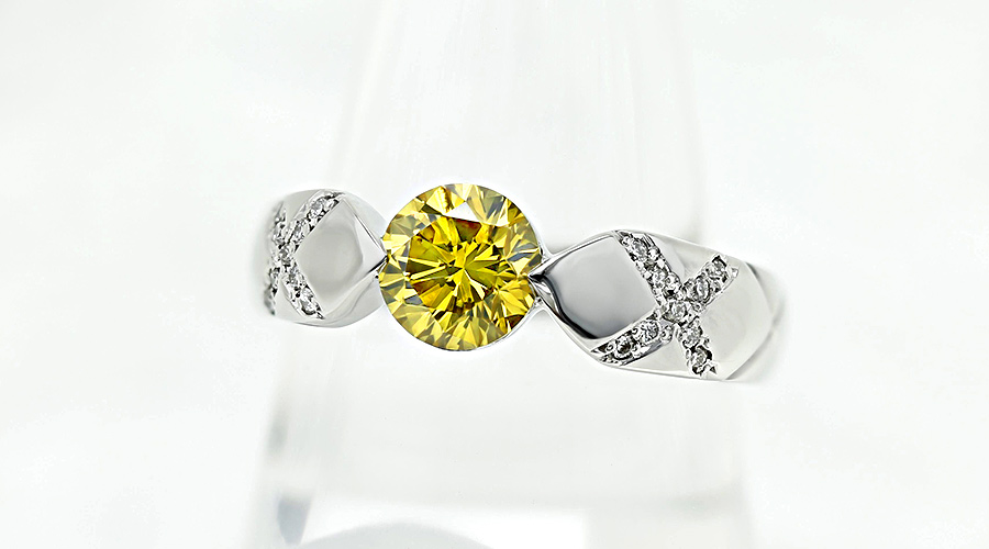 ダイヤモンド リング 1ct FANCY VIVID YELLOW VS1 ラウンド