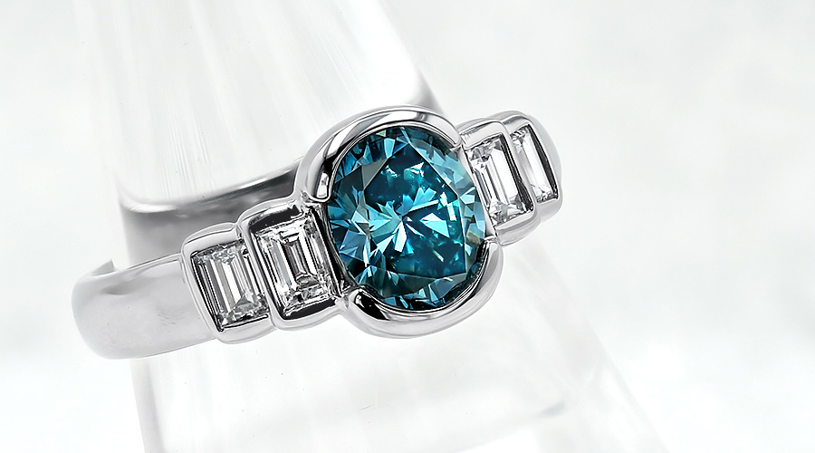 ブルーダイヤモンド リング 1.1ct FANCY DEEP GREEN BLUE SI1 プラチナ